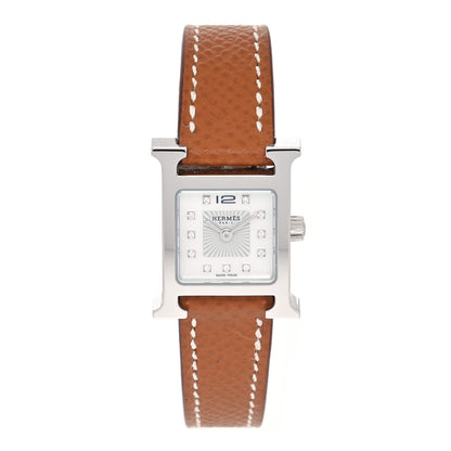 Hermes Stainless Steel Epsom Diamond Mother of Pearl 17.2mm Heure H Hour Quartz Watch Gold 1 of 5