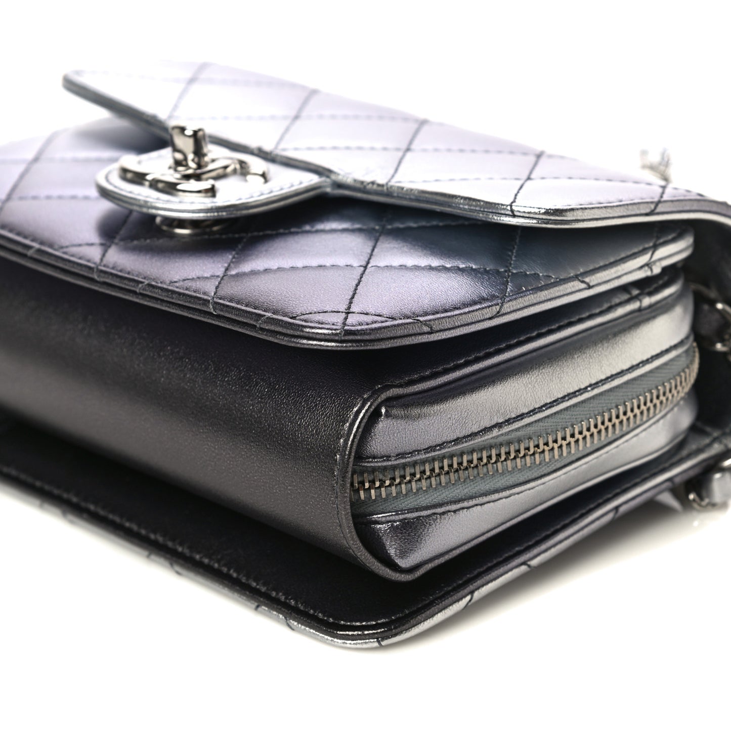 Metallic Lambskin Like A Wallet Flap Silvery Black