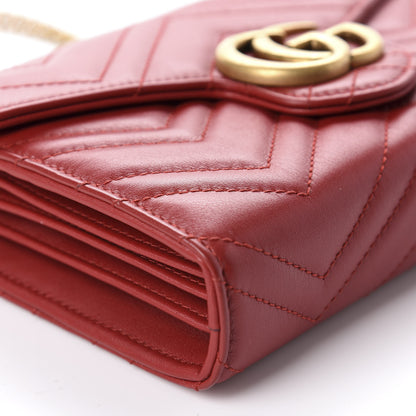 Gucci Calfskin Matelasse GG Marmont Chain Wallet Hibiscus Red 6 of 10