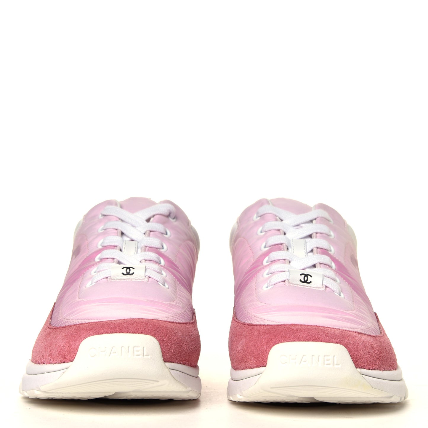 Nylon Calfskin Suede Womens CC Sneakers 40 Pink