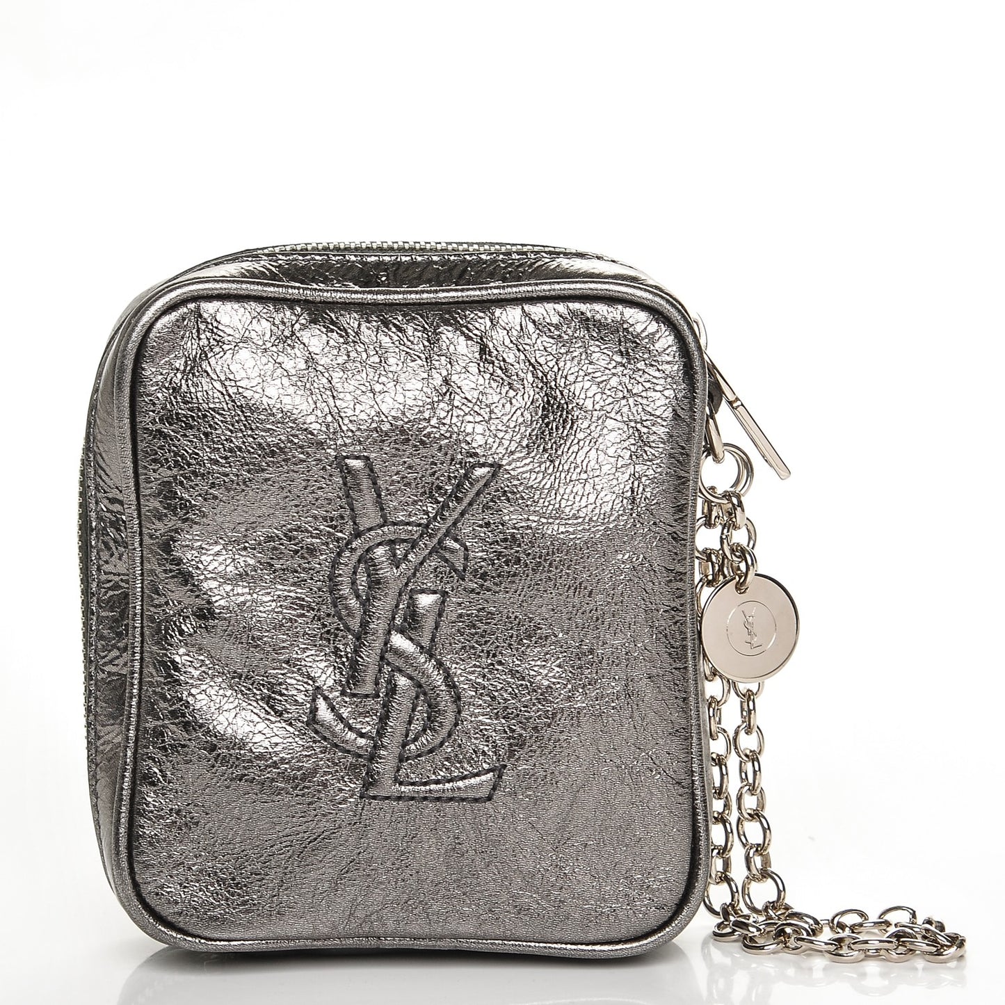 Metallic Leather Belle De Jour Wristlet Pouch Grey
