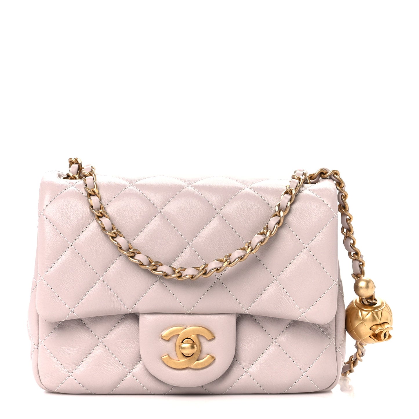 Lambskin Quilted Mini Pearl Crush Flap Light Purple