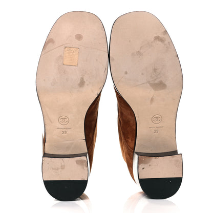 Chanel Suede Patent Cap Toe CC Boots 39 Beige Black 5 of 7