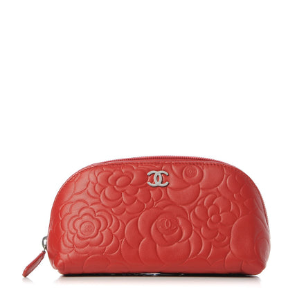 Chanel Lambskin Camellia Embossed Cosmetic Case Red 1 of 8