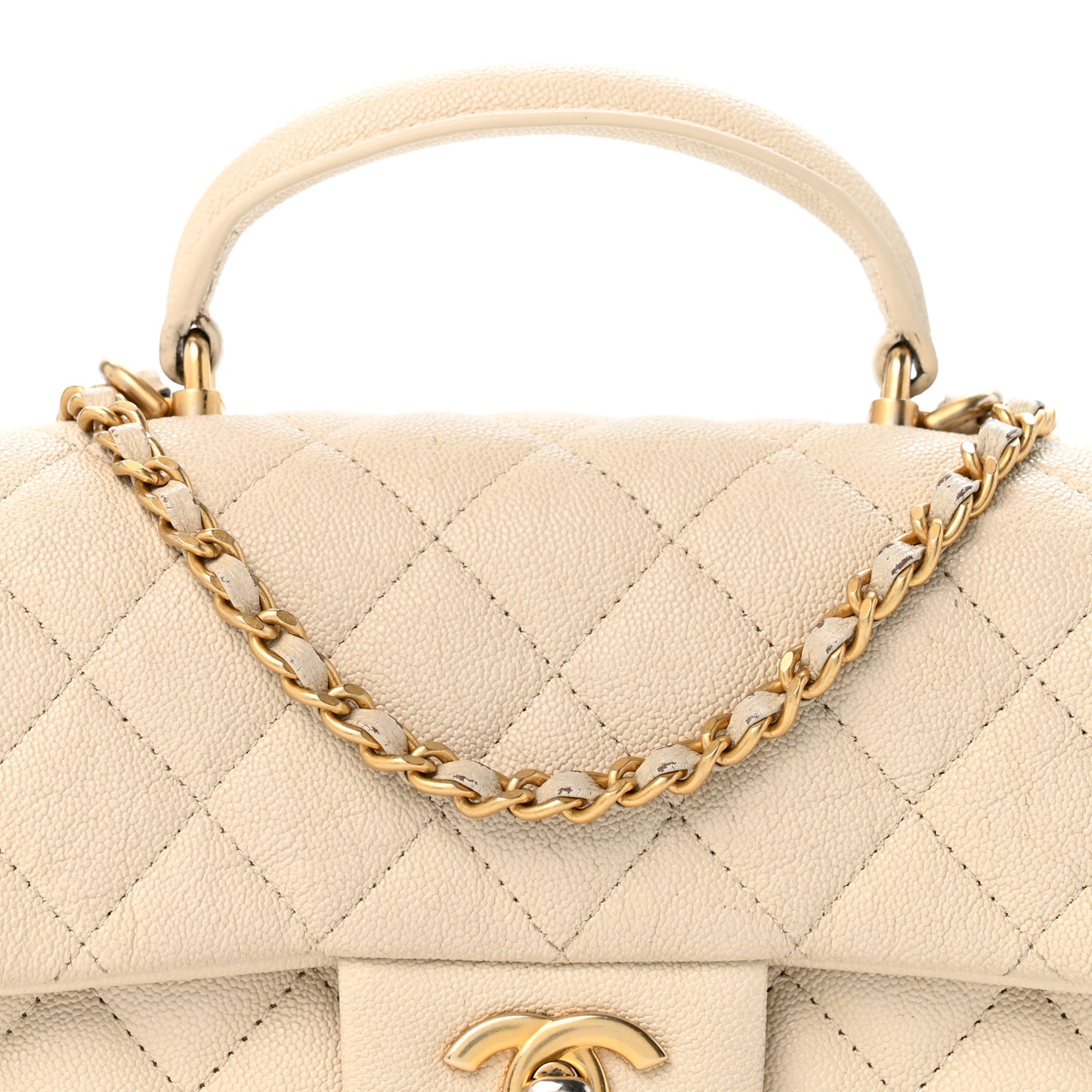 Caviar Quilted Mini Top Handle Rectangular Flap Beige