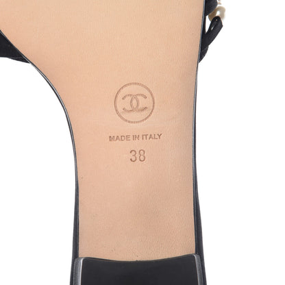 Chanel Felt Pearl Flat Sandals 38 Black 6 of 11