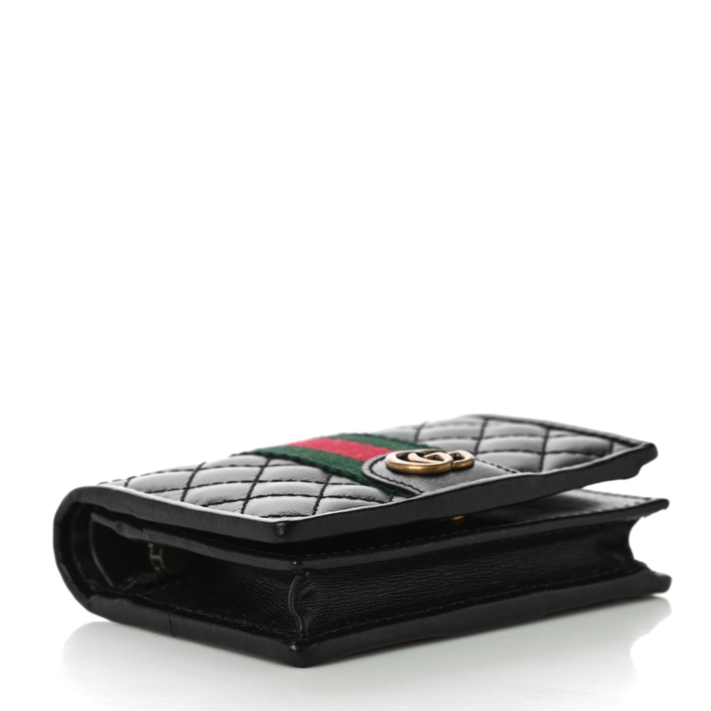 Calfskin Web Trapuntata GG Marmont Card Case Wallet Black
