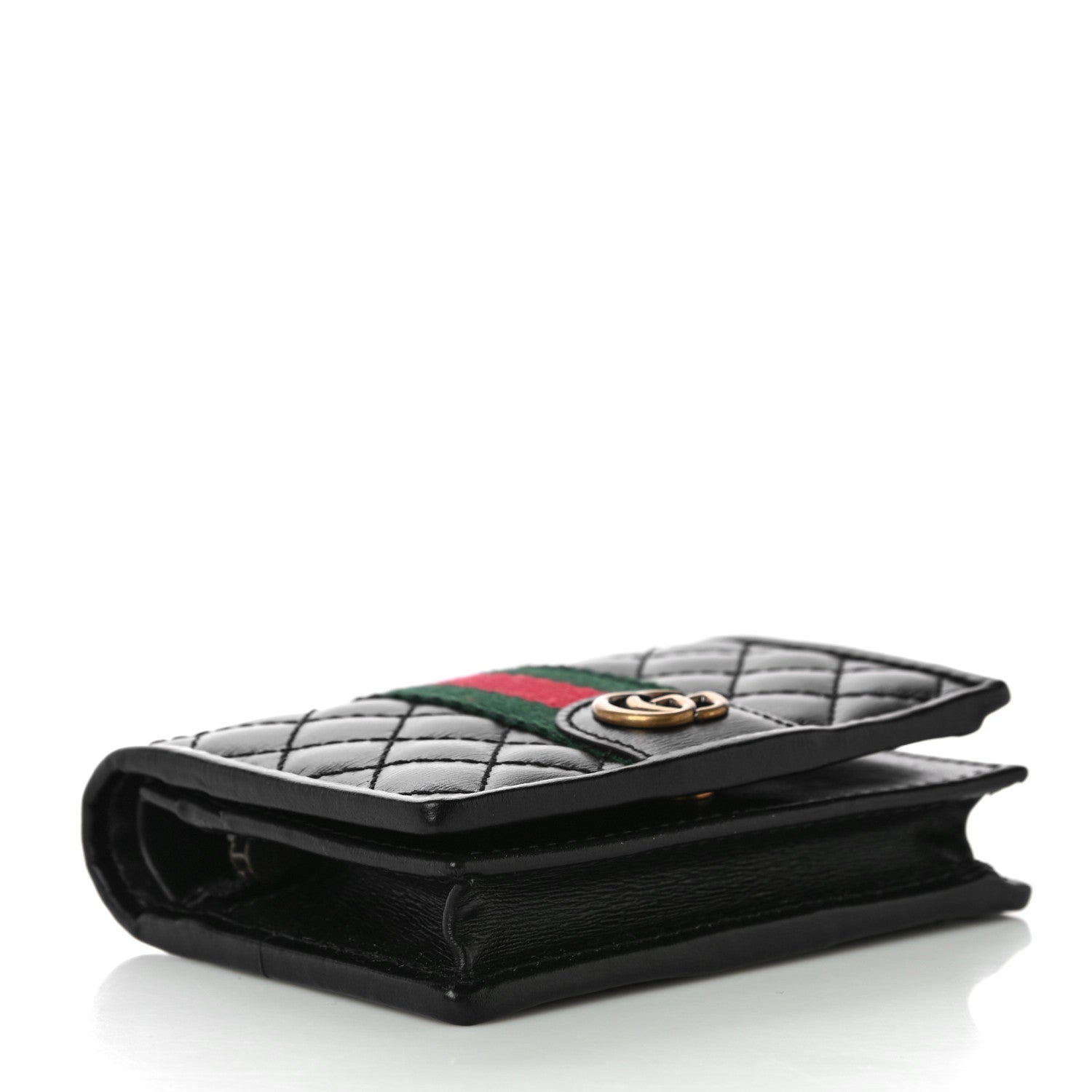 Gucci Calfskin Web Trapuntata GG Marmont Card Case Wallet Black 4 of 10