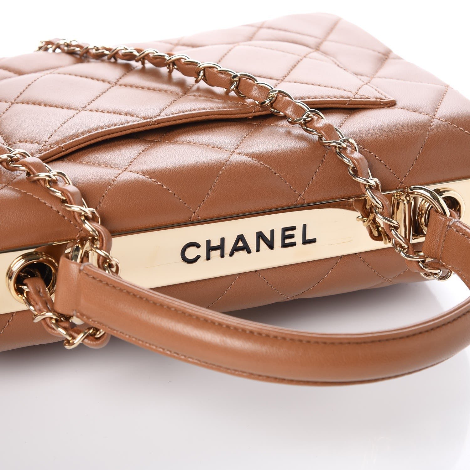 Chanel Lambskin Quilted Small Trendy CC Flap Dual Handle Bag Camel