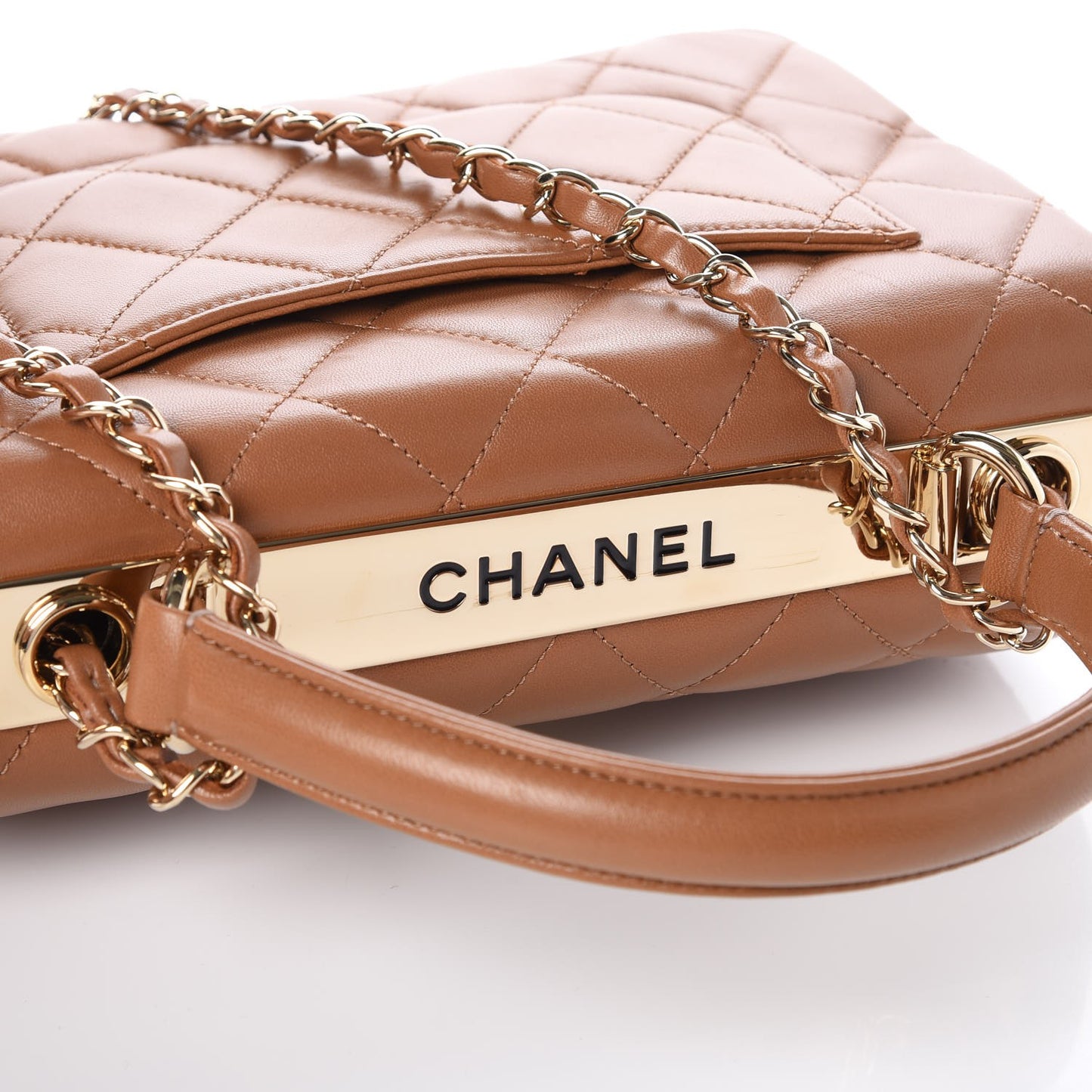 Lambskin Quilted Small Trendy CC Flap Dual Handle Bag Camel