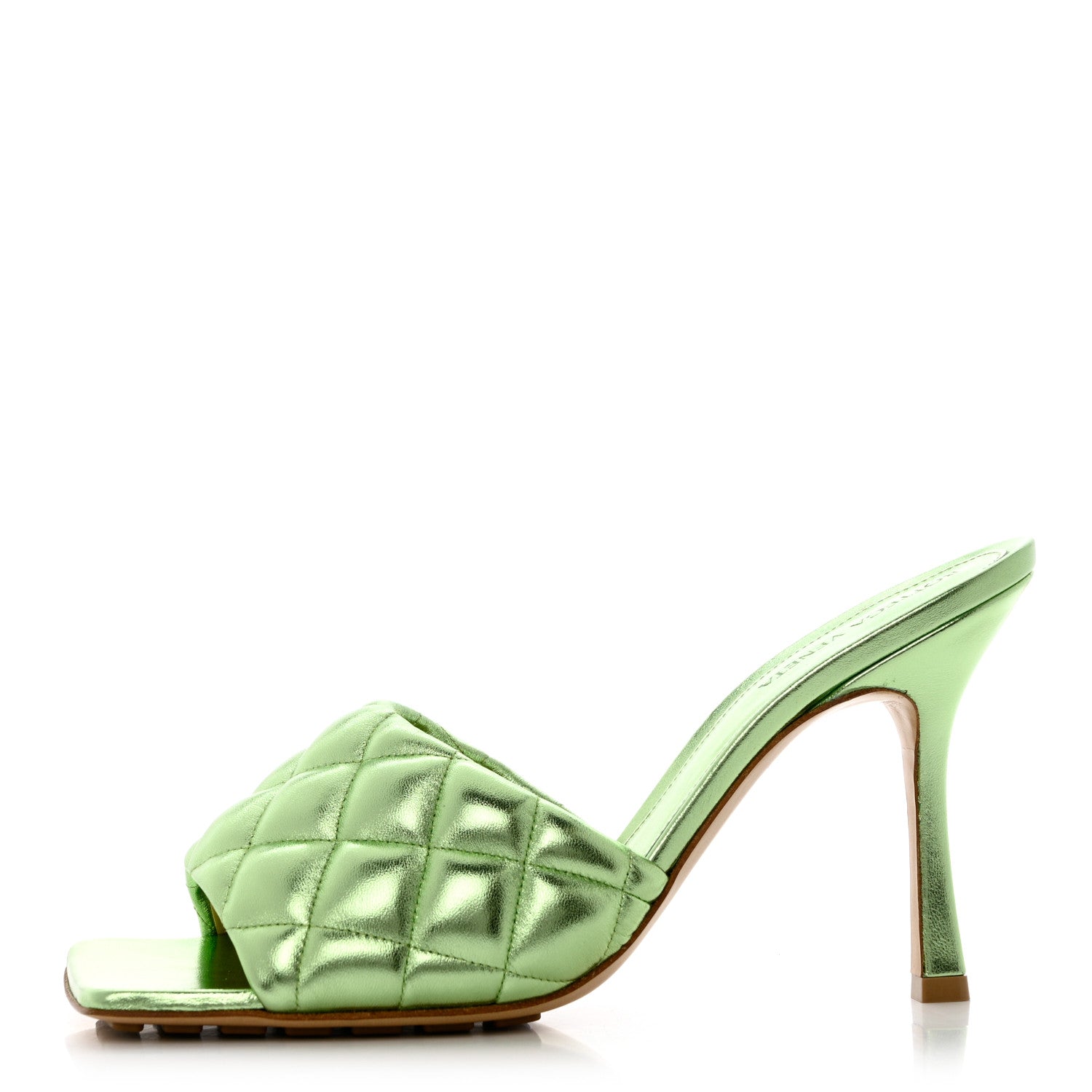 Bottega Veneta Metallic Nappa Reflection Matelasse Padded Mule Sandals 41 Pistachio 1 of 9