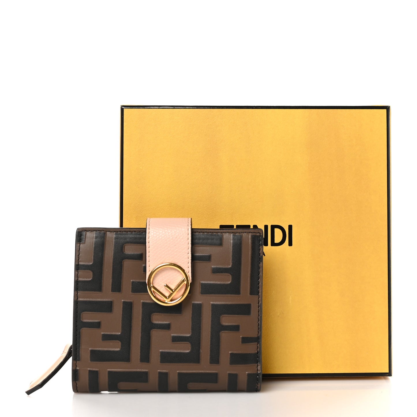Vitello Soft F is Fendi Bi-Color FF 1974 Embossed Compact Wallet  Maya Black Light Rose