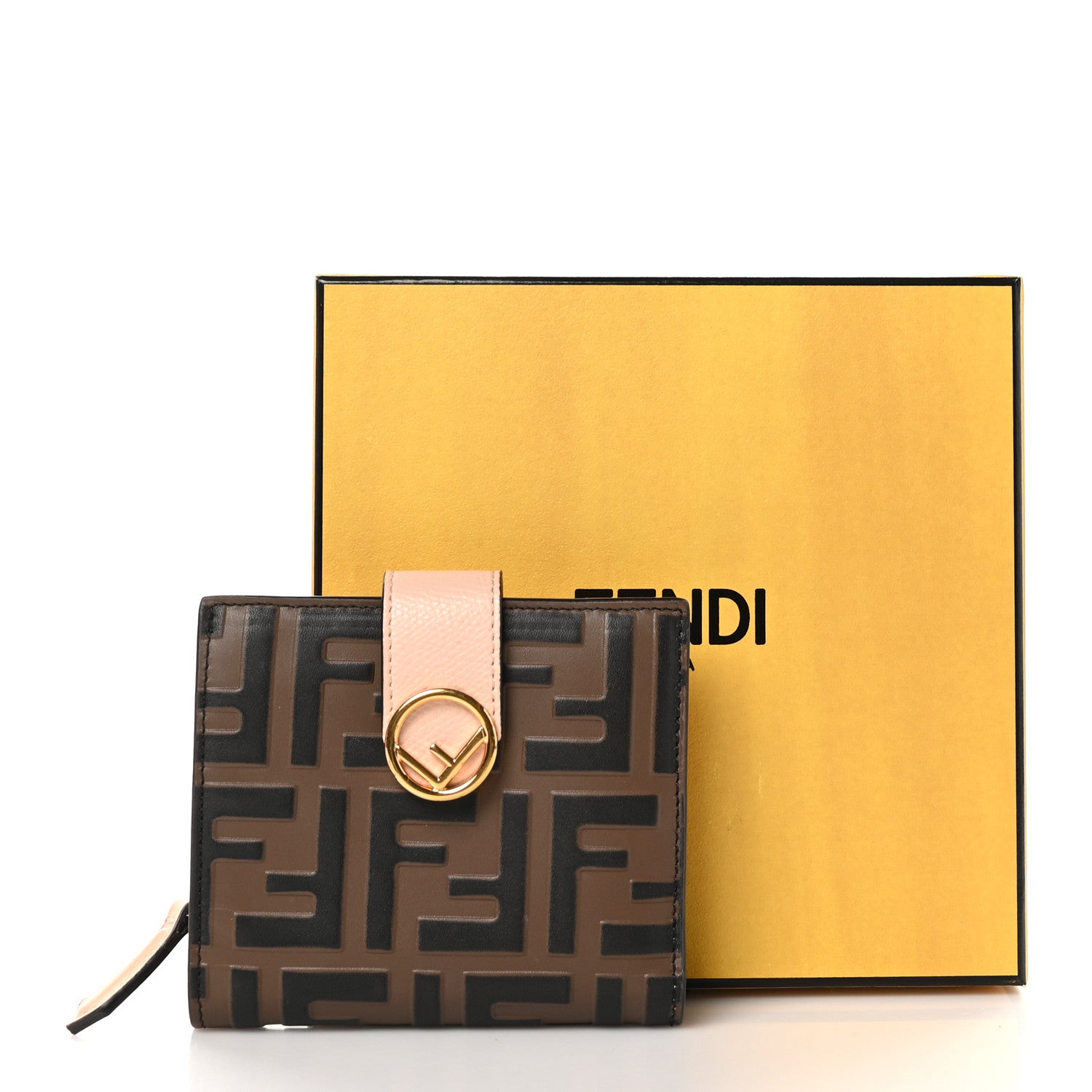 Fendi Vitello Soft F is Fendi Bi-Color FF 1974 Embossed Compact Wallet  Maya Black Light Rose 11 of 11