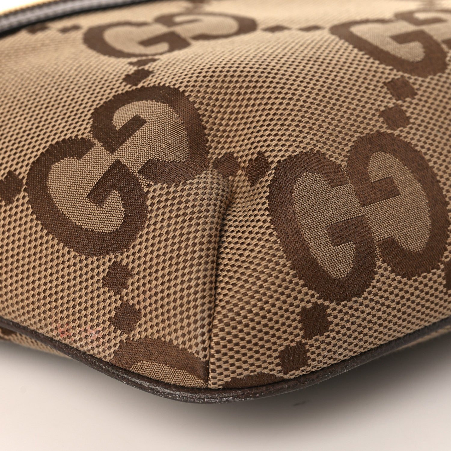 Gucci Monogram Jumbo GG Textured Dollar Calfskin Web Belt Bag Camel Ebony New Acero 7 of 9