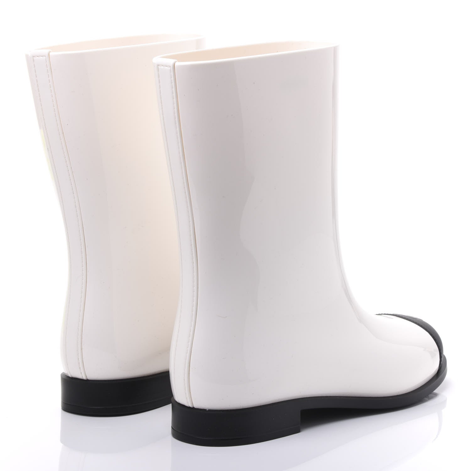 Chanel Rubber Rain Boots 39 Ivory Black 4 of 9