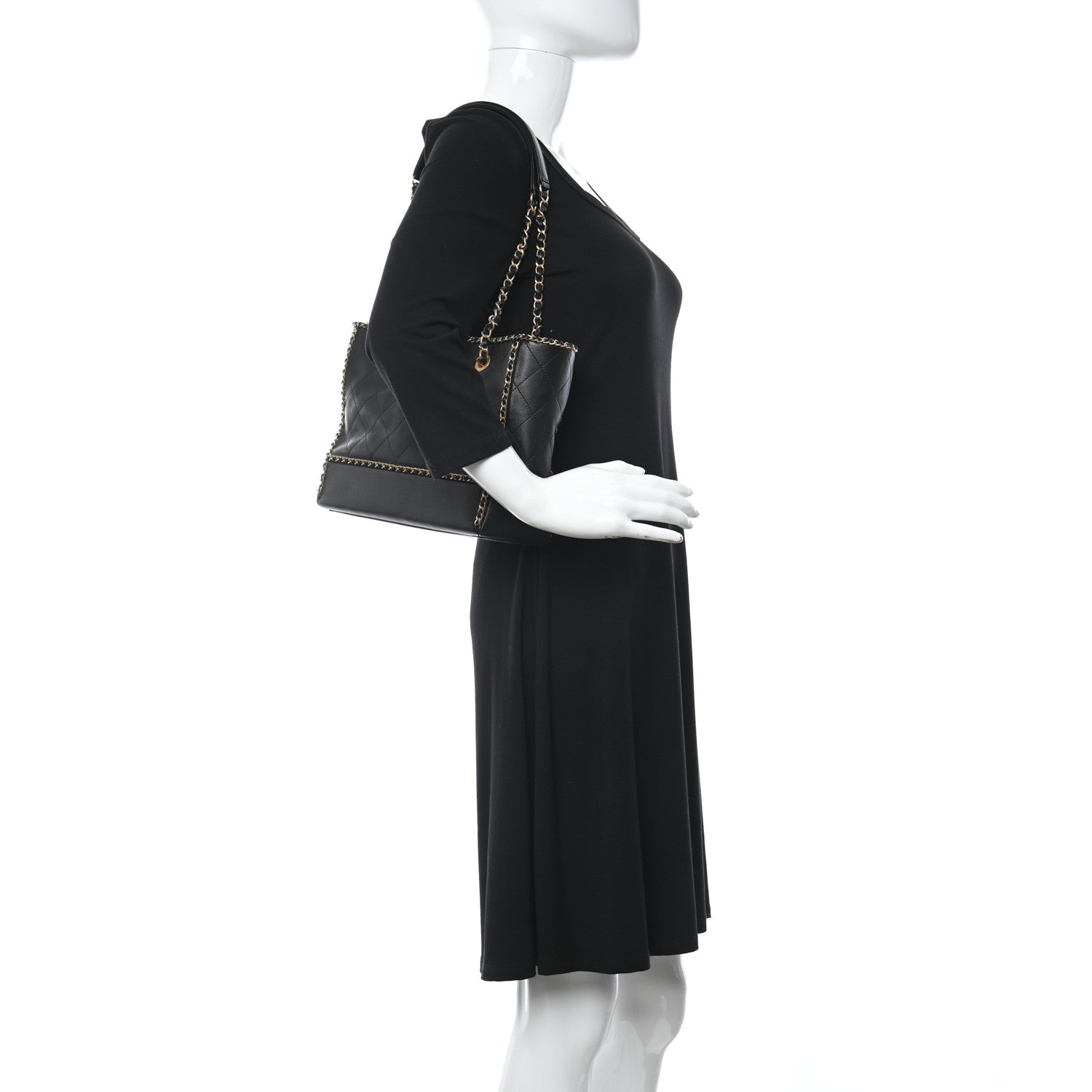 Chanel Calfskin Quilted Chain Lines Shopping Tote Black 2 of 12