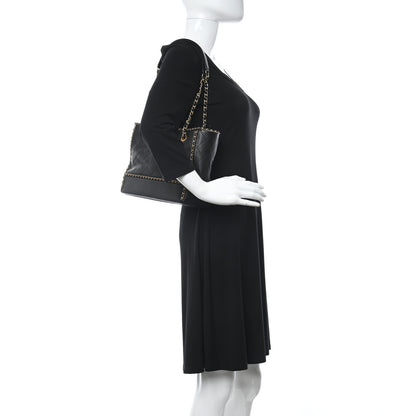 Chanel Calfskin Quilted Chain Lines Shopping Tote Black 2 of 12