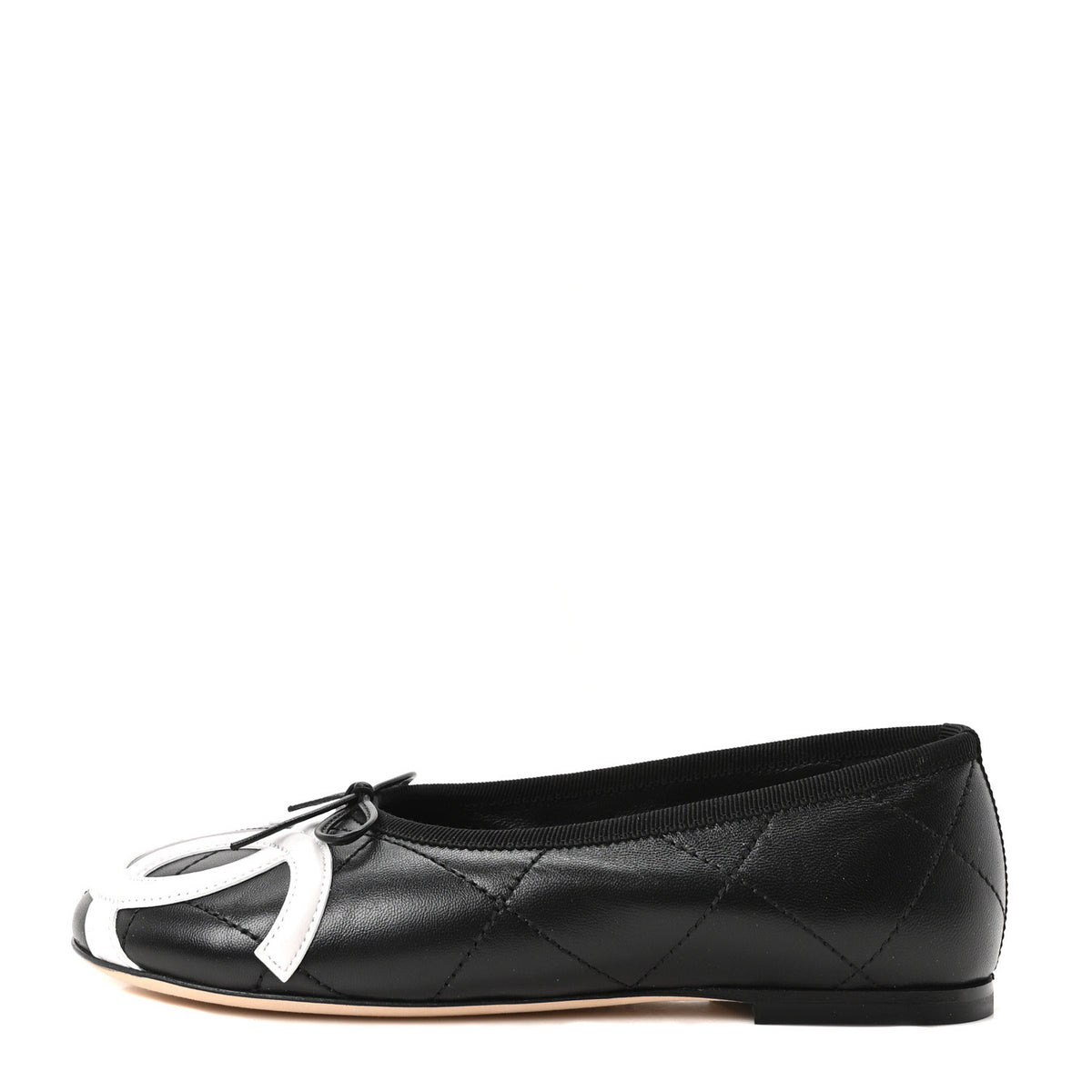 Chanel Lambskin Quilted CC Cambon Ballet Flats 35 Black White 1 of 10