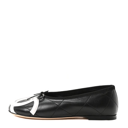 Chanel Lambskin Quilted CC Cambon Ballet Flats 35 Black White 1 of 10