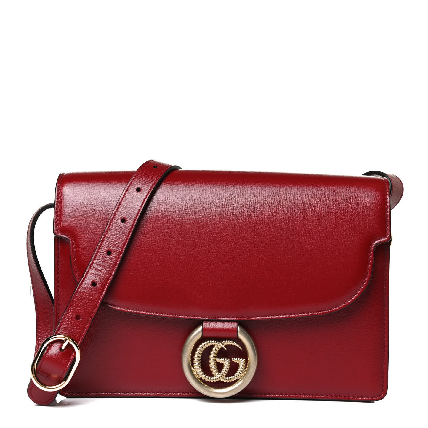 Textured Calfskin Small Torchon GG Ring Shoulder Bag New Cherry Red