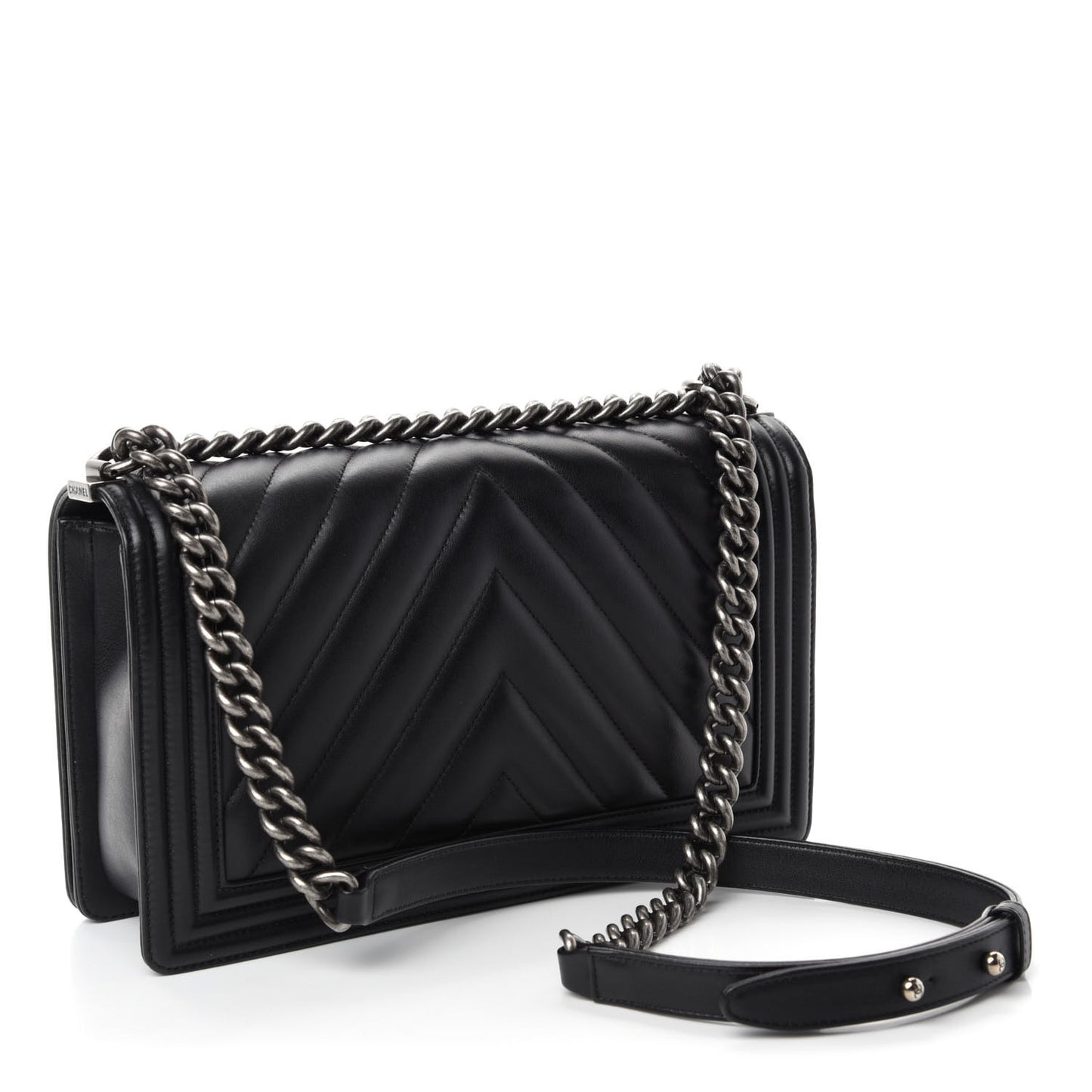 Calfskin Chevron Quilted New Medium Boy Flap Black