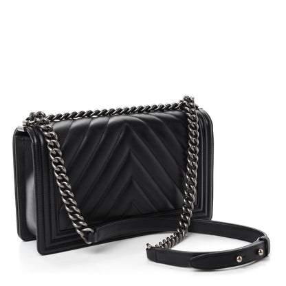 Chanel Calfskin Chevron Quilted New Medium Boy Flap Black 4 of 12