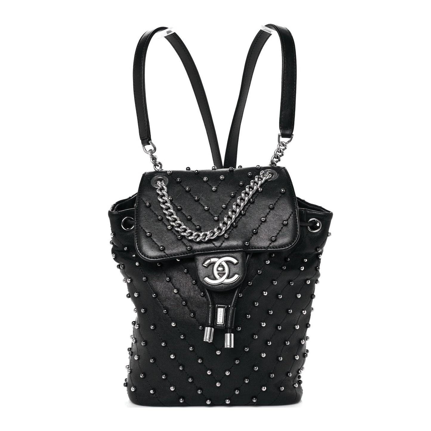 Lambskin Chevron Quilted Studded Stud Wars Backpack Black
