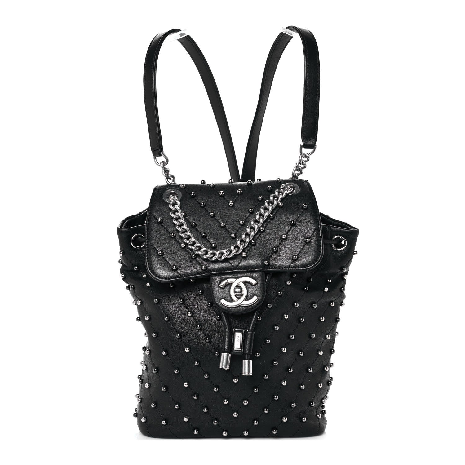 Chanel Lambskin Chevron Quilted Studded Stud Wars Backpack Black 1 of 8