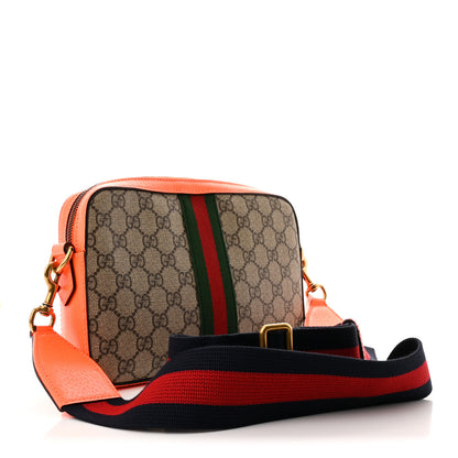 Gucci GG Supreme Monogram Textured Dollar Calfskin Web Ophidia Wristlet Shoulder Bag Beige Ebony Orange 3 of 10