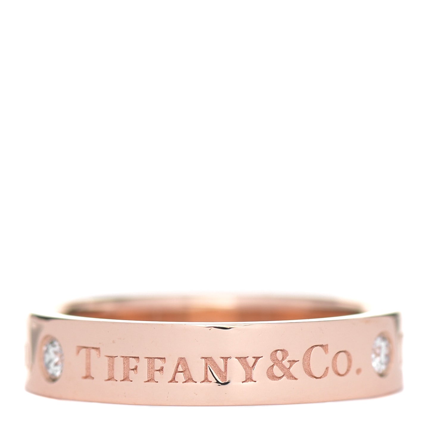 18K Rose Gold Diamond 4mm Logo Band Ring 49 4.75