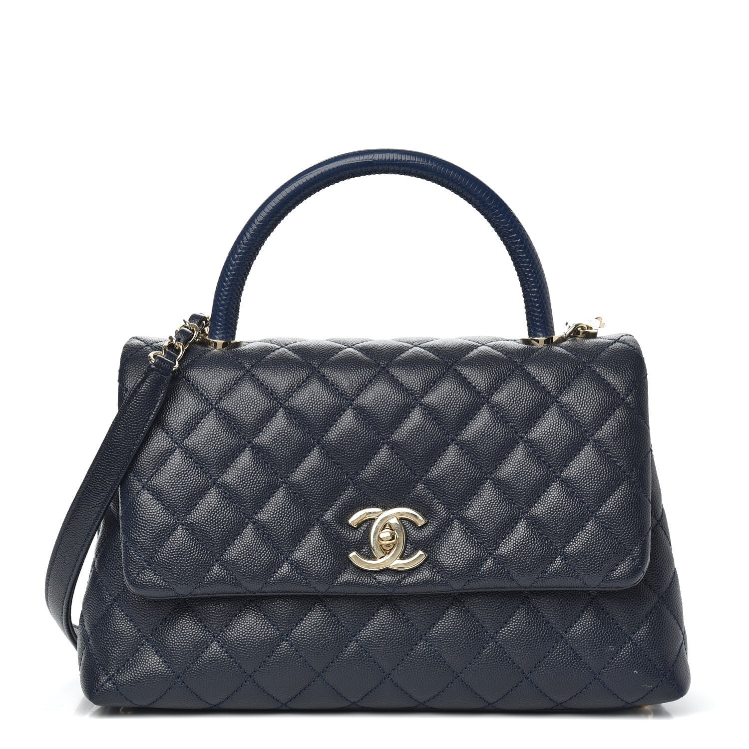 Chanel Caviar Lizard Embossed Quilted Small Coco Handle Flap Navy Blue 1 of 11