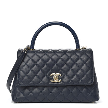 Chanel Caviar Lizard Embossed Quilted Small Coco Handle Flap Navy Blue 1 of 11