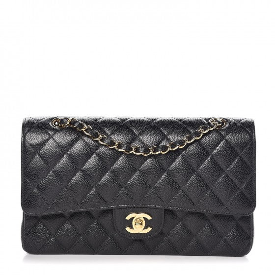 Caviar Quilted Medium Double Flap Black