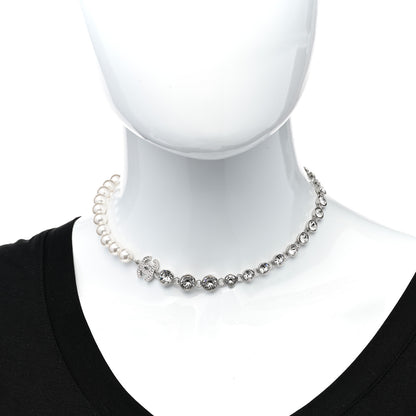 Chanel Pearl Crystal CC Choker Necklace Silver 2 of 6