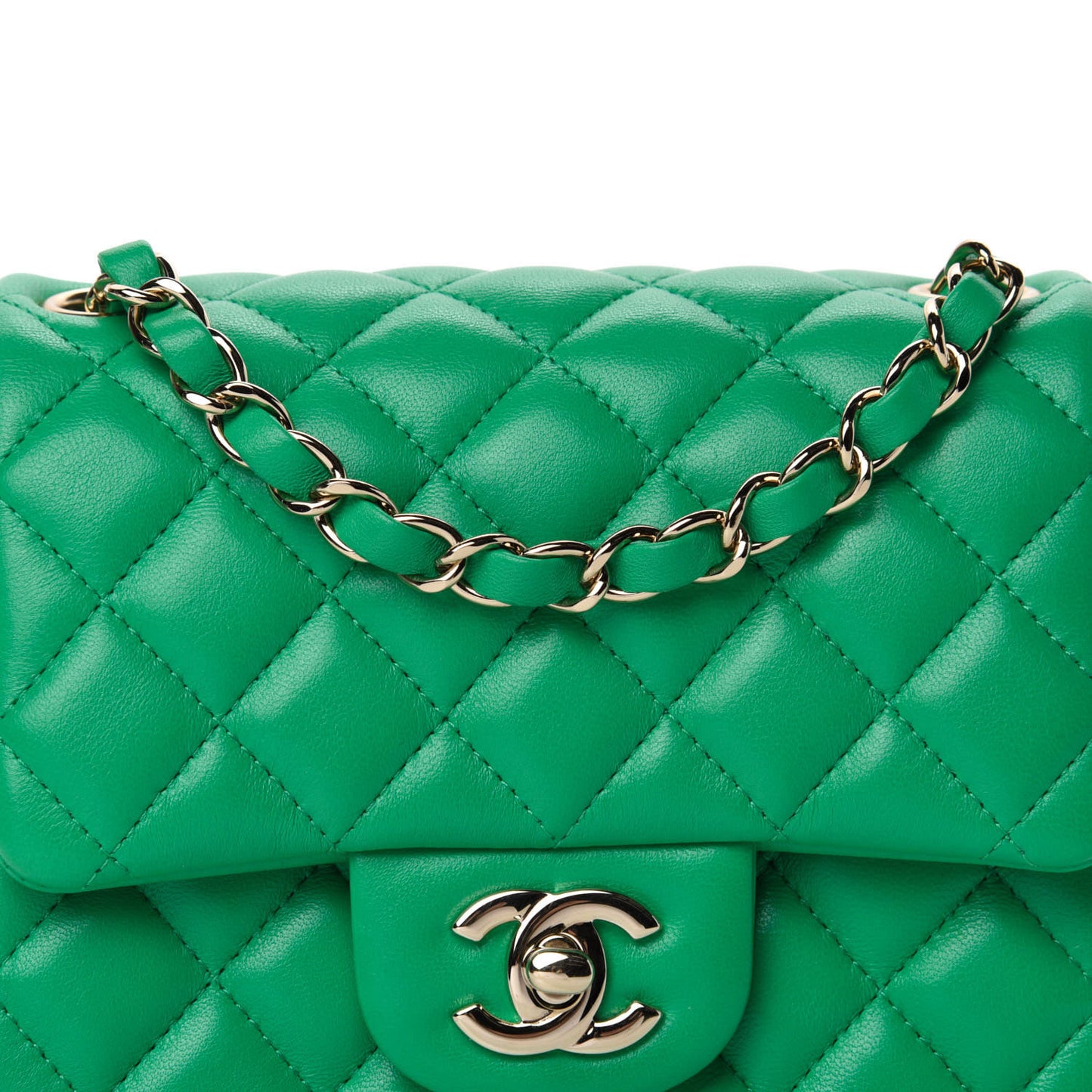 Lambskin Quilted Mini Square Flap Green