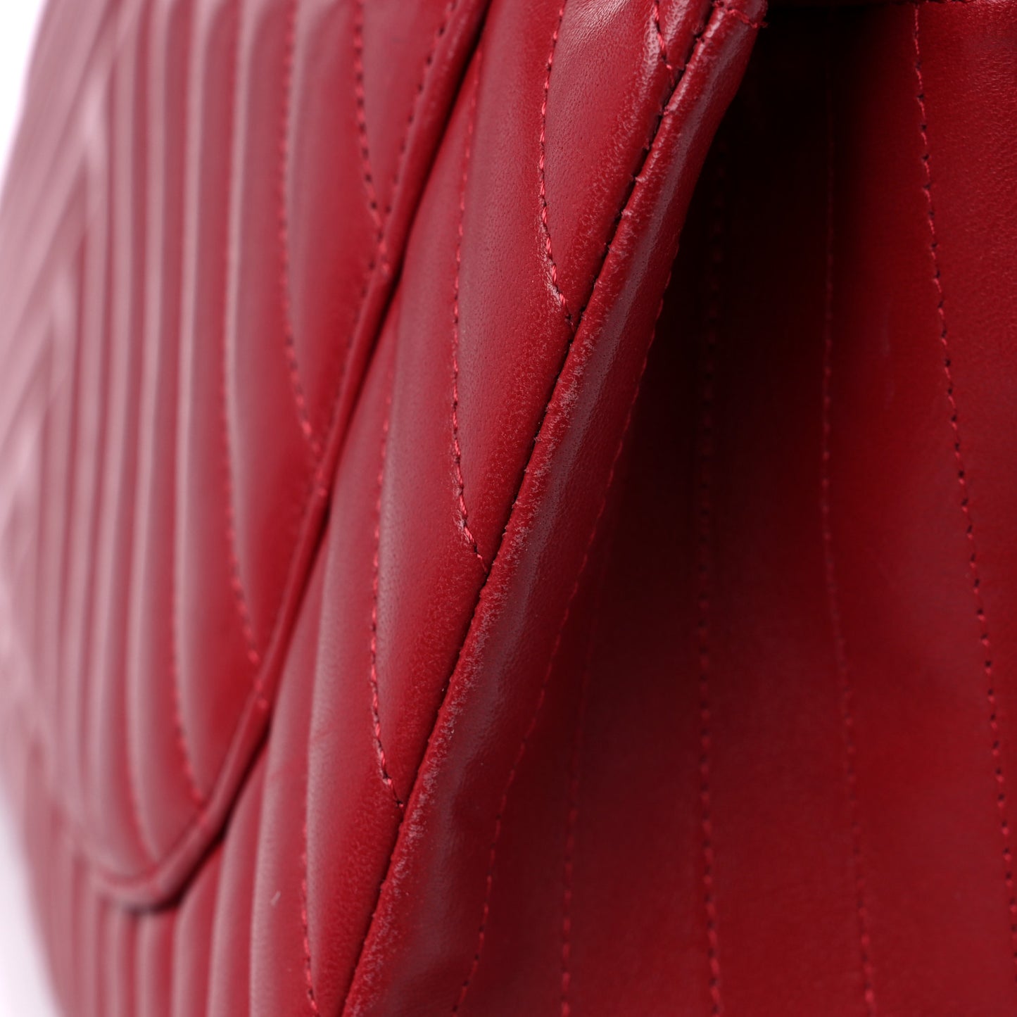 Lambskin Chevron Quilted Jumbo Double Flap Dark Red