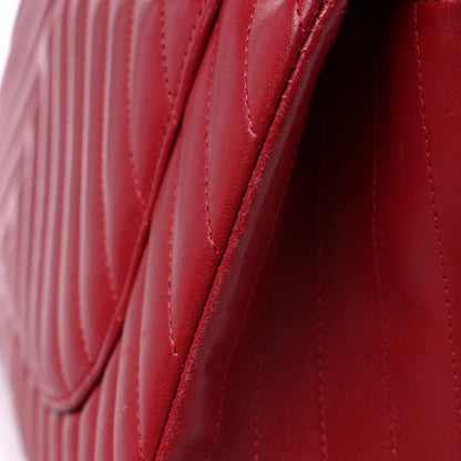 Chanel Lambskin Chevron Quilted Jumbo Double Flap Dark Red 15 of 19