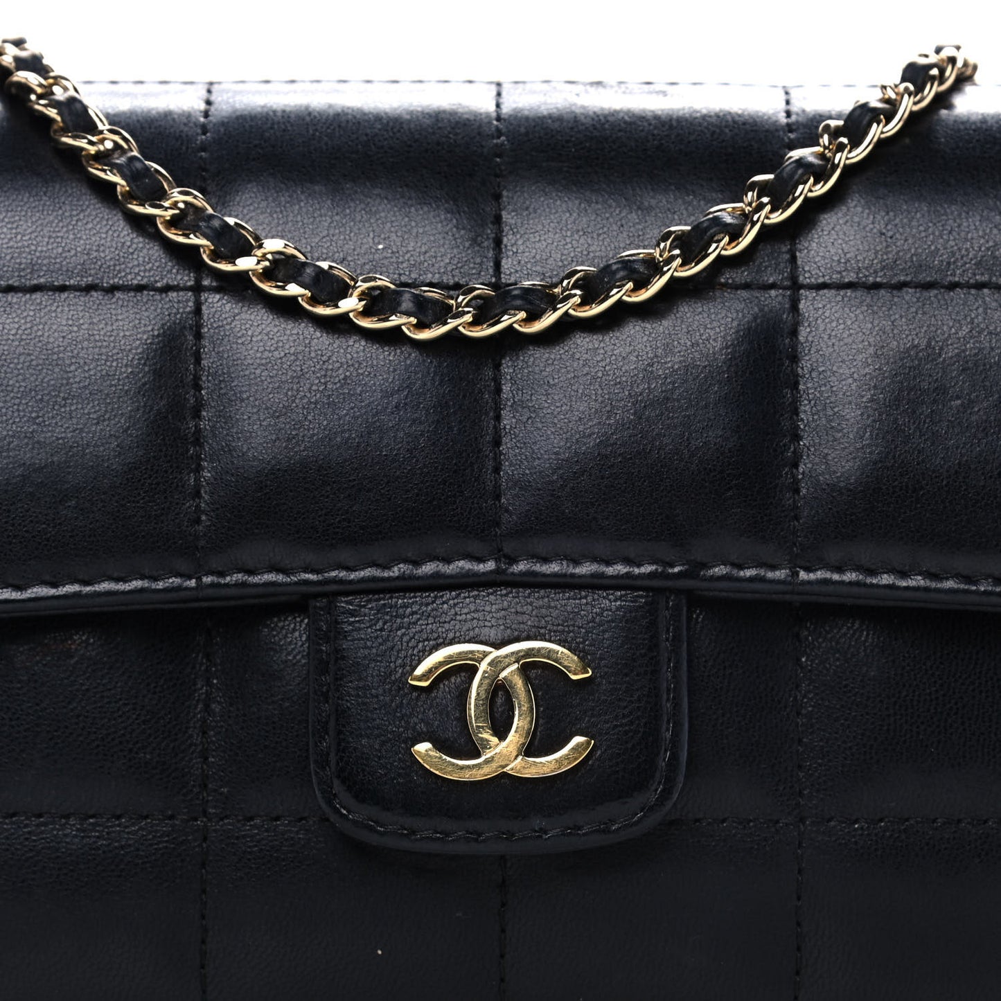 Lambskin Quilted Mini Chocolate Bar Camellia Flap Black
