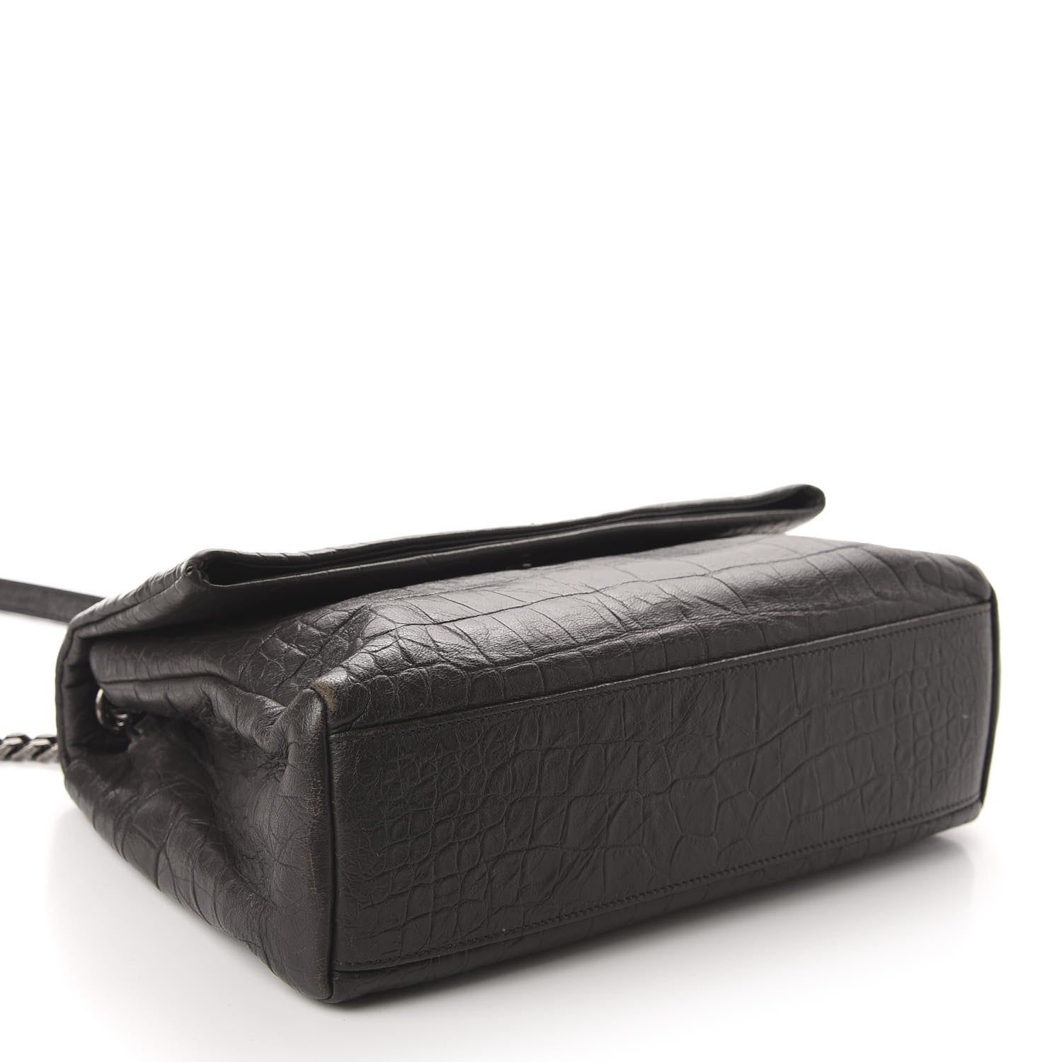 Saint Laurent Calfskin Crocodile Embossed Medium West Hollywood Monogram Fold-Over Dark Brown 5 of 12