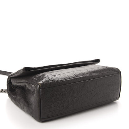 Saint Laurent Calfskin Crocodile Embossed Medium West Hollywood Monogram Fold-Over Dark Brown 5 of 12