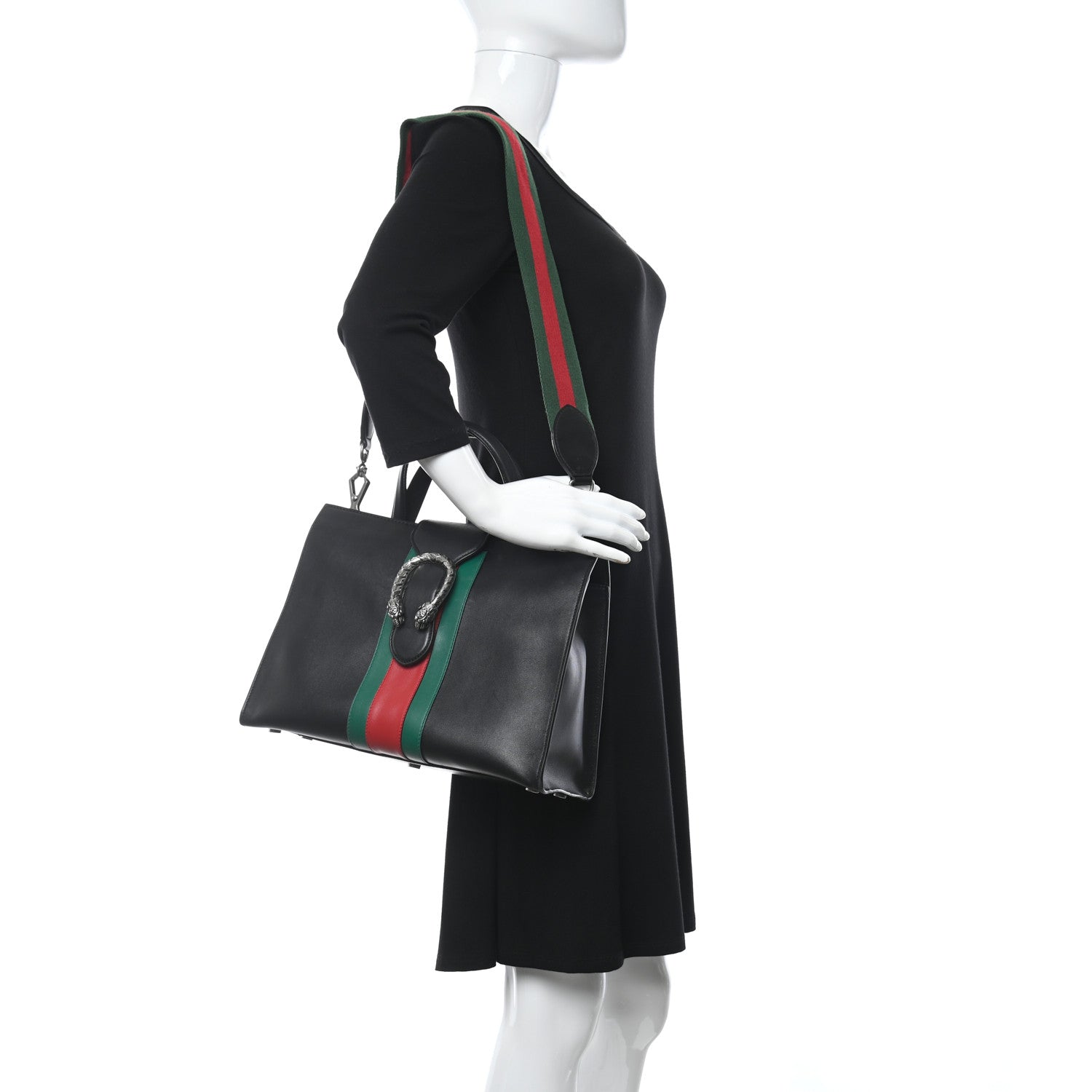 Gucci Calfskin Web Medium Dionysus Tote Bag Black 2 of 11