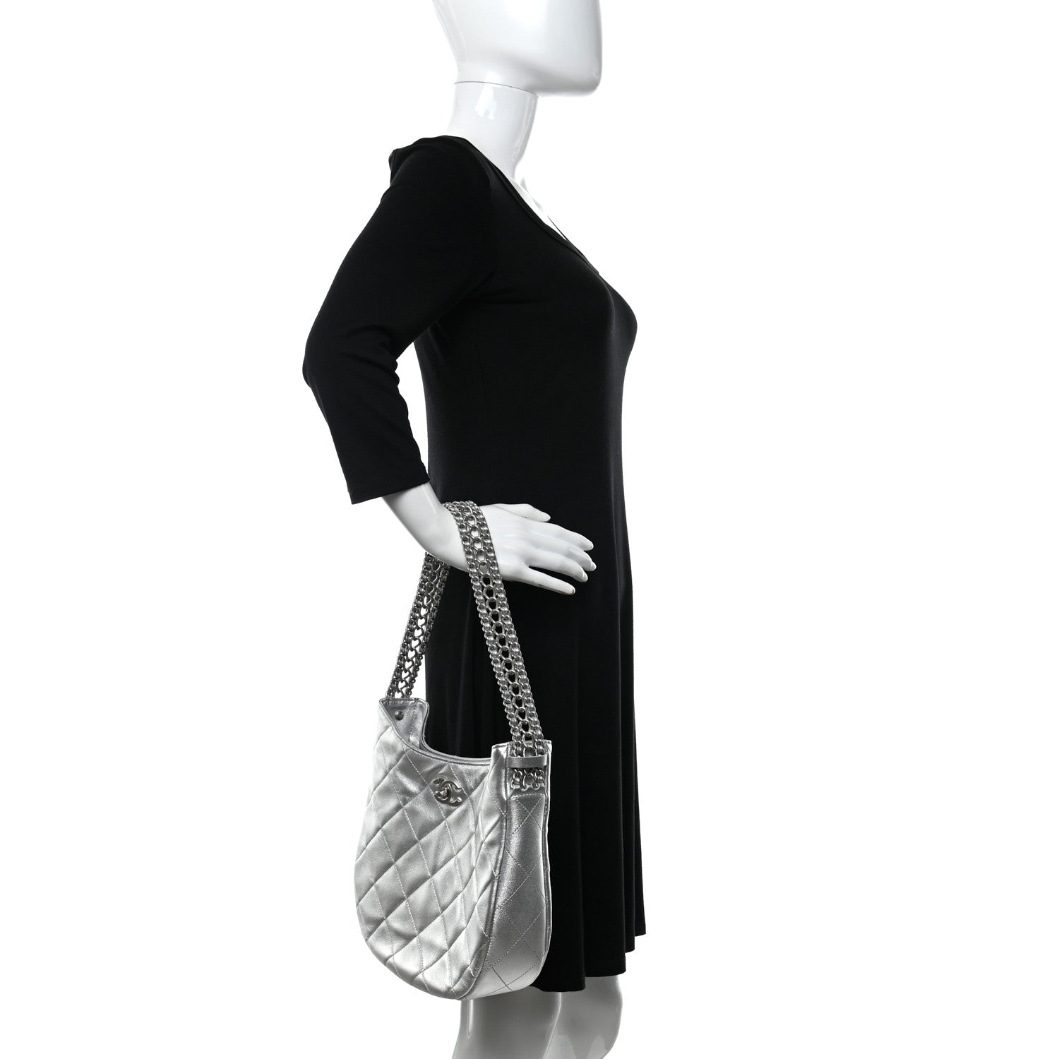 Chanel Metallic Lambskin Chain Rows Quilted Chain Hobo Silver 2 of 11