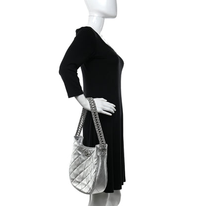 Chanel Metallic Lambskin Chain Rows Quilted Chain Hobo Silver 2 of 11