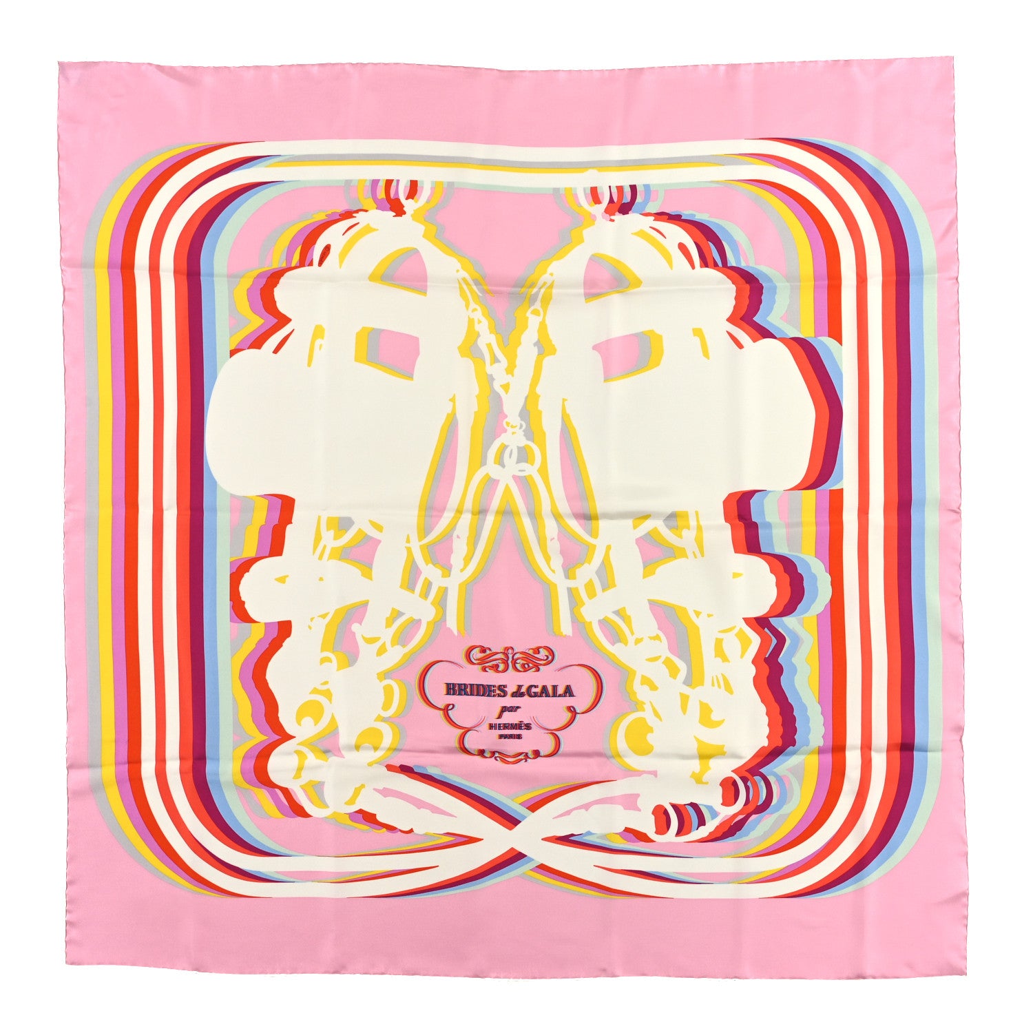 Hermes Silk Brides De Gala Shadow Scarf 90 Rose Pale White Multicolor 1 of 3