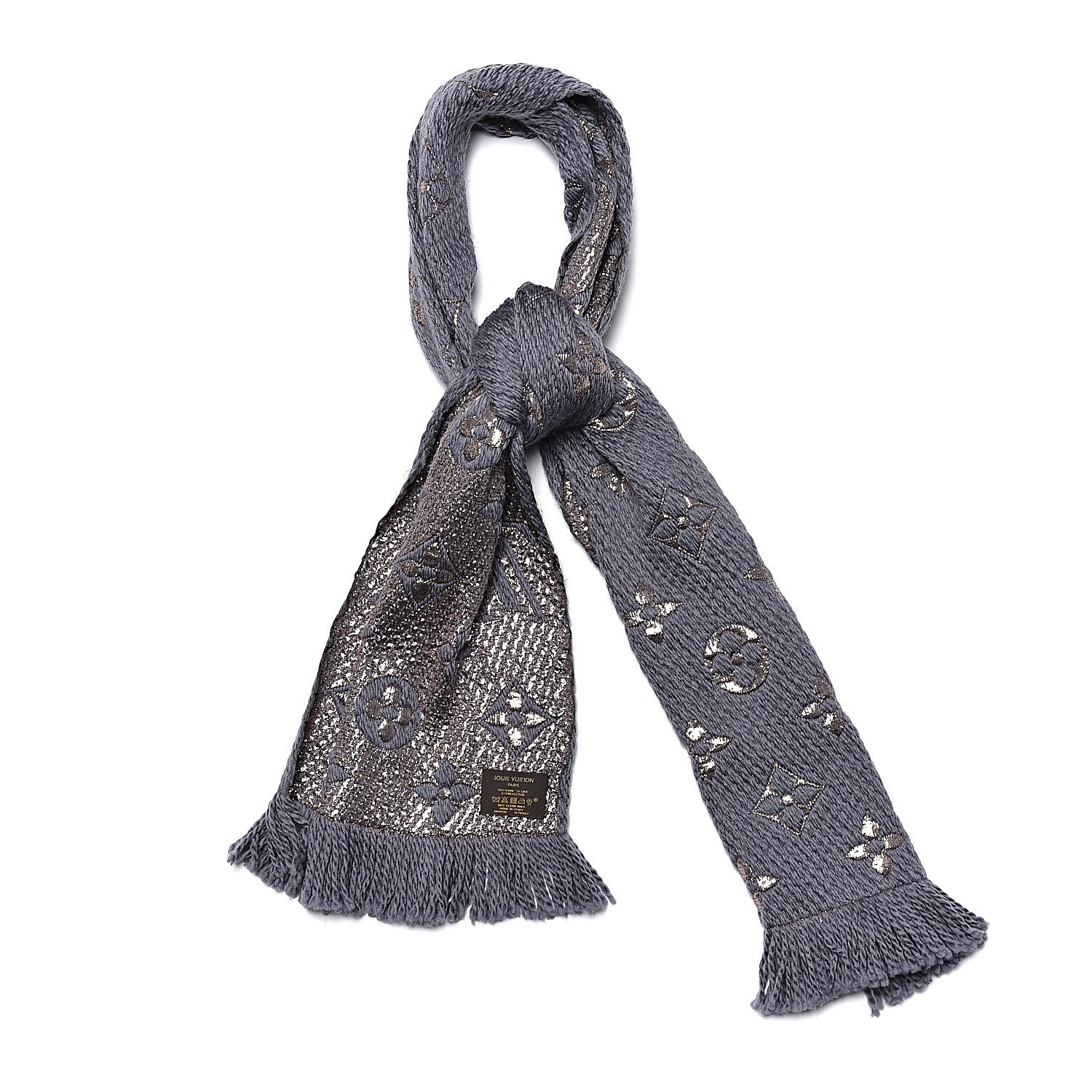 Louis Vuitton Wool Silk Logomania Shine Scarf Gris 1 of 5