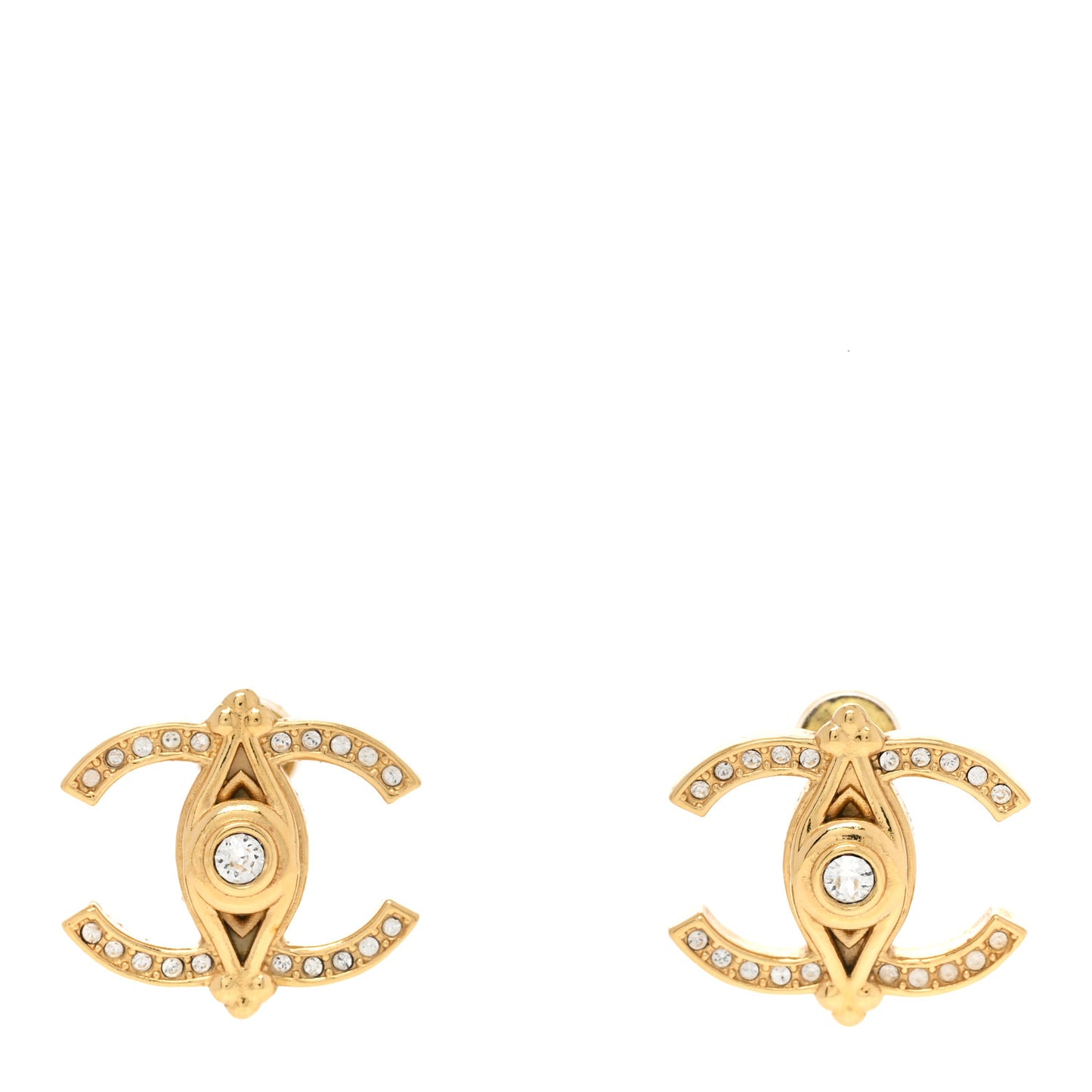 Crystal Bezel CC Earrings Gold