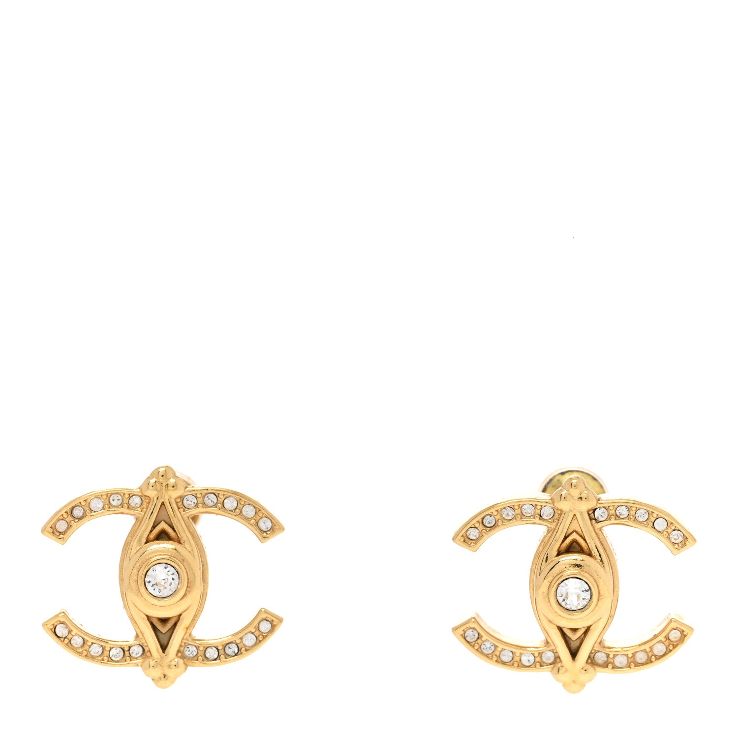Chanel Crystal Bezel CC Earrings Gold 1 of 6