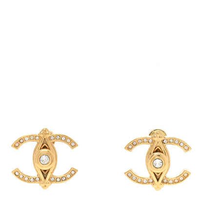 Chanel Crystal Bezel CC Earrings Gold 1 of 6
