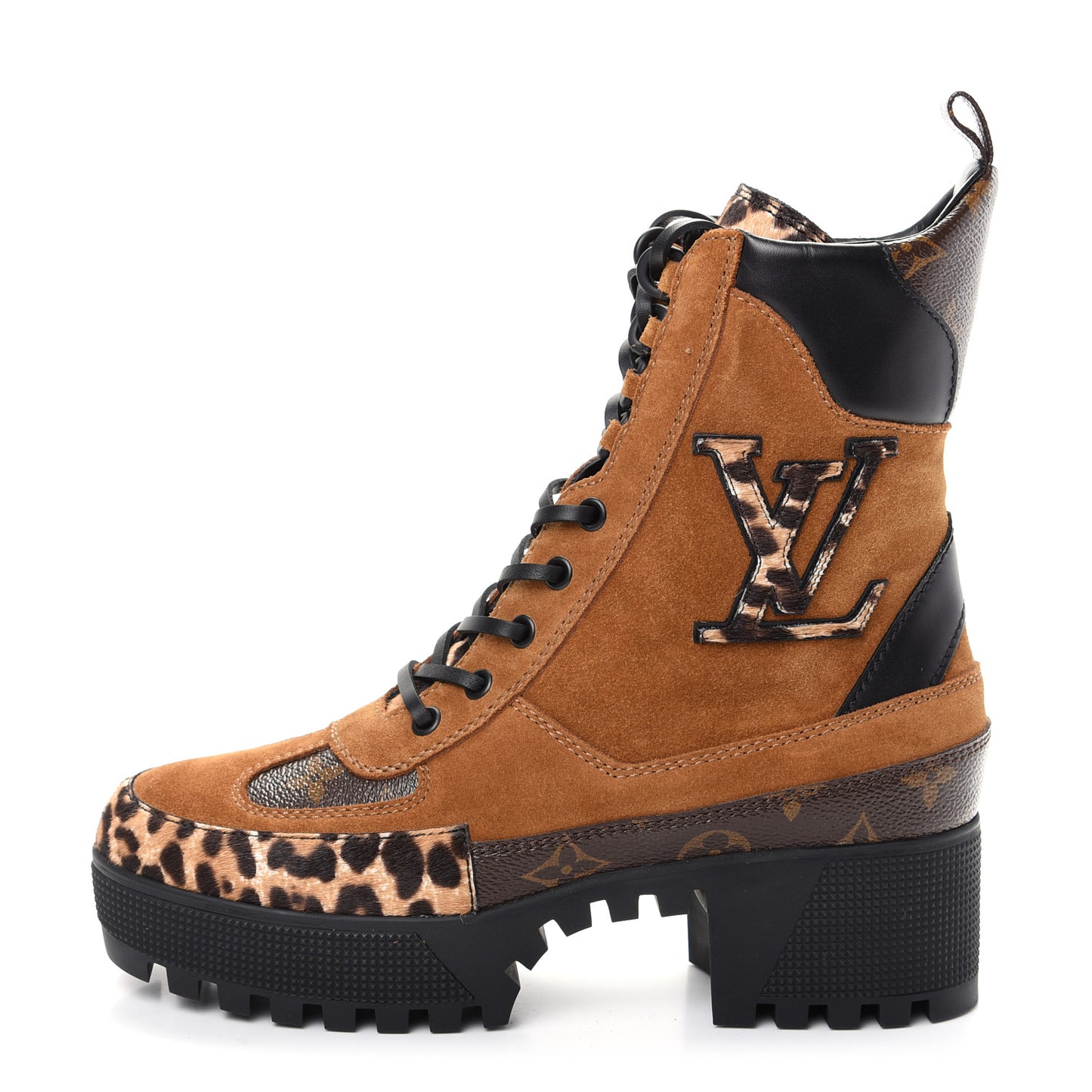 Suede Calfskin Monogram Laureate Platform Desert Boots 37.5 Cognac