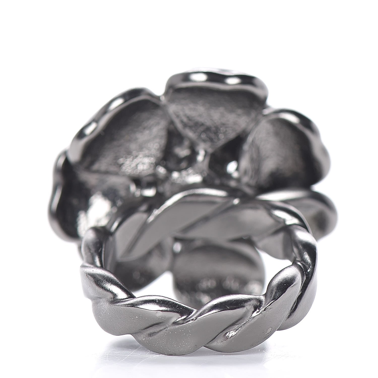 Chanel Enamel Ruthenium CC Camellia Ring 6.5 Black 4 of 6